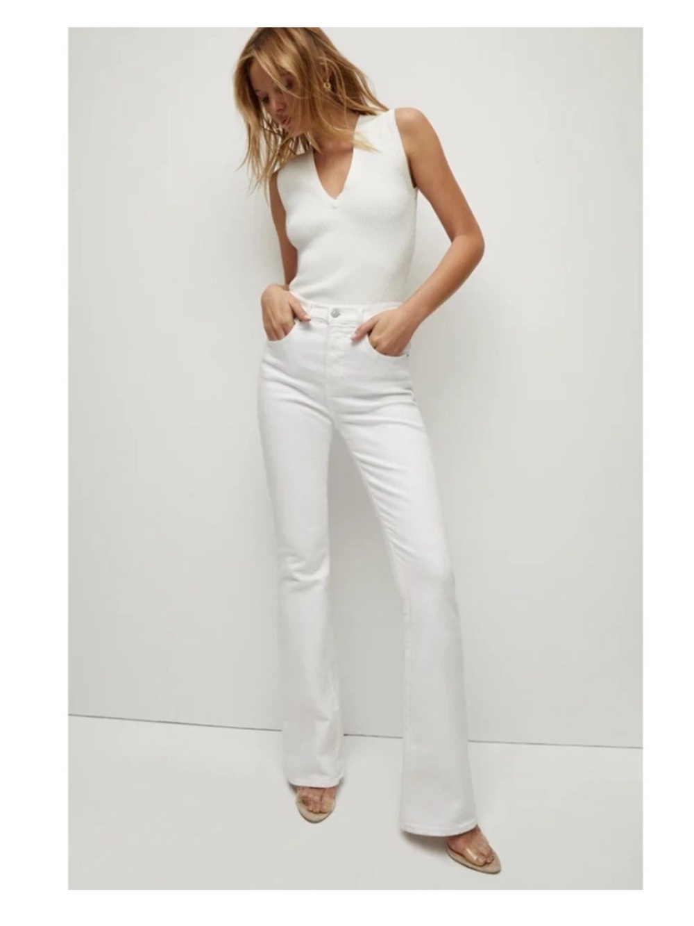 Veronica Beard Beverly Skinny Flare High Rise White Jeans Size 28